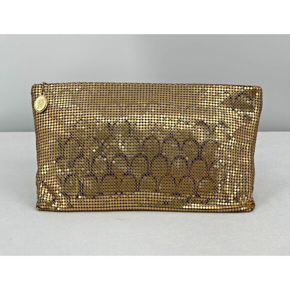 VINTAGE 1980s Whiting & Davis Gold Chainmail Zip Clutch ~ Mesh Evening Bag/Purse - Picture 2 of 11
